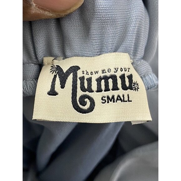 SHOW ME YOUR MUMU DRESS AVA MAXI STEEL BLUE CHIFFON DEEP V SIZE S - Picture 5 of 9